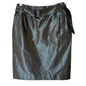 Akris Skirt Size 6‎ Gray Metallic Fully Lined Belted Office Business Party Fun